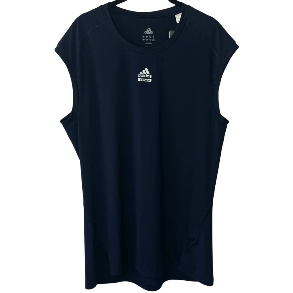 NEW ADIDAS Climalite TECHFIT Navy Crewneck Training Running Tank Athletic 2XL